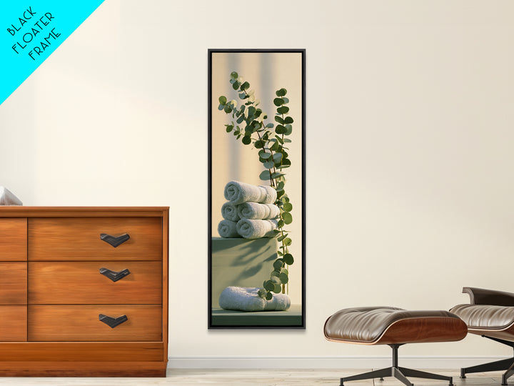 White Towels and Eucalyptus Without Room Context Canvas Print, Spa Art, Wall Art, Spa Decor, Oil Painting, Serenity, SPA-1x3-12