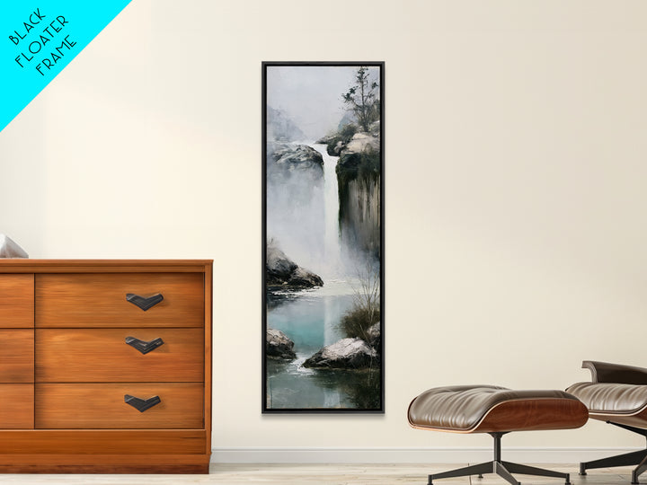 Serene Waterfall with Mist Framed Canvas Print, Spa Art, Hair Salon Wall Art, Spa Decor, Oil Painting, Serenity, SPA-1x3-30