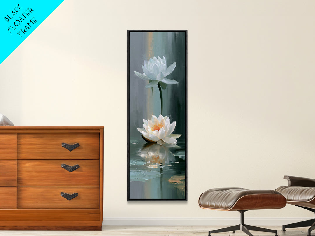 Lotus Flower Floating on Still Pond Canvas Print, Spa Art, Spa, Spa Decor, Oil Painting, Serenity, Teen Girl Room Decor, SPA-1x3-40