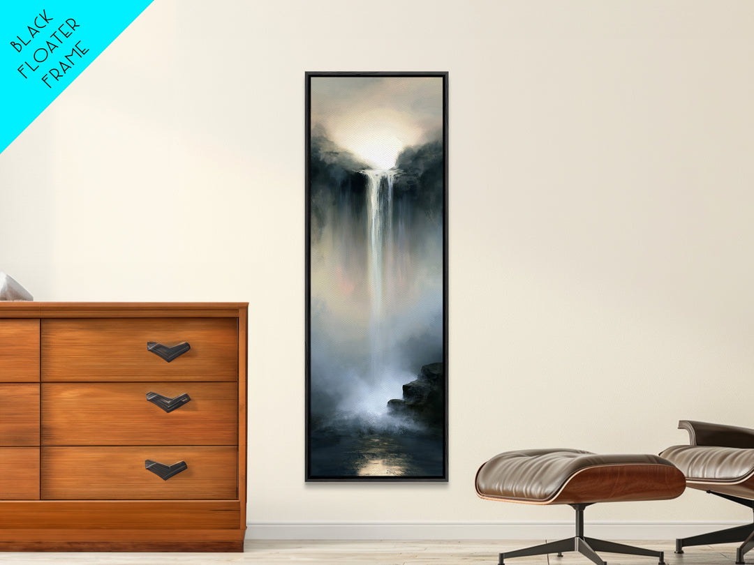 Serene Waterfall with Mist Framed Canvas Print, Spa Art, Hair Salon Wall Art, Spa Decor, Oil Painting, Serenity, SPA-1x3-54