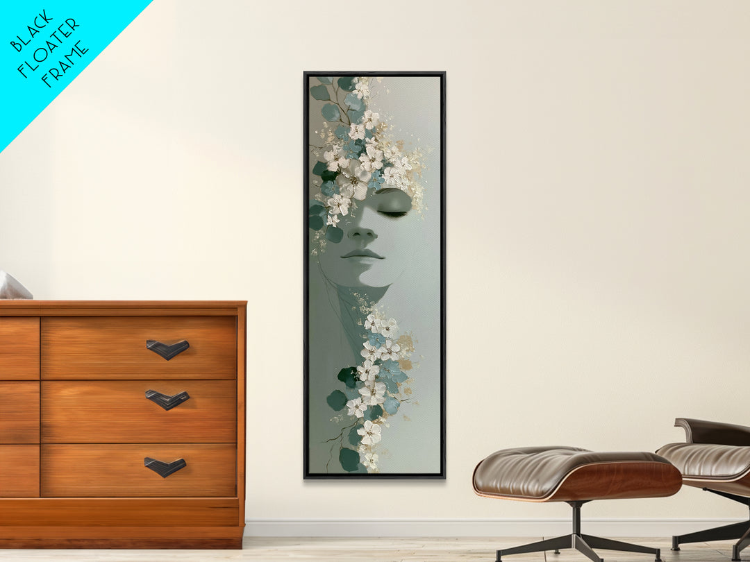 Minimal Face with Closed Eyes and Flowers Canvas Print, Spa Art, Dog Groomer Gifts, Spa Decor, Serenity, Fine Art Print, SPA-1x3-55