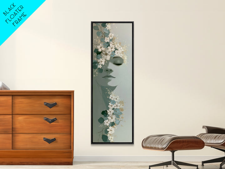Minimal Face with Closed Eyes and Flowers Canvas Print, Spa Art, Dog Groomer Gifts, Spa Decor, Serenity, Fine Art Print, SPA-1x3-55