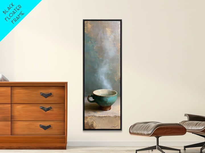 Tea Bowl and Steam Still Life Framed Canvas Print, Spa Art, Wildlife Wall Art, Spa Decor, Watercolor Art, Serenity, SPA-1x3-58