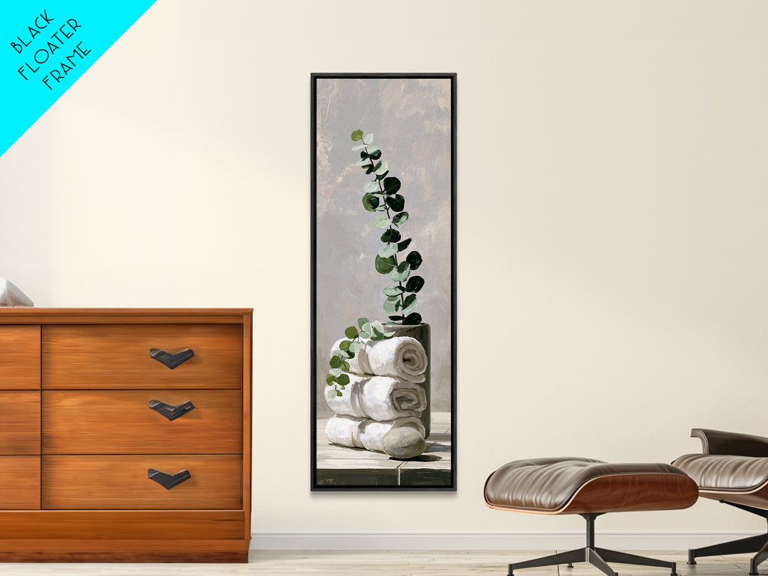 White Towels and Eucalyptus Without Room Context Canvas Print, Spa Art, Contemporary Art, Spa Decor, Abstract Art, Serenity, SPA-1x3-60