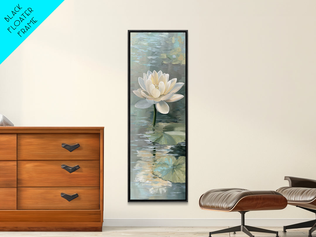Lotus Flower Floating on Still Pond Framed Canvas Print, Spa Art, Animal Art, Spa Decor, Watercolor Art, Serenity, SPA-1x3-64