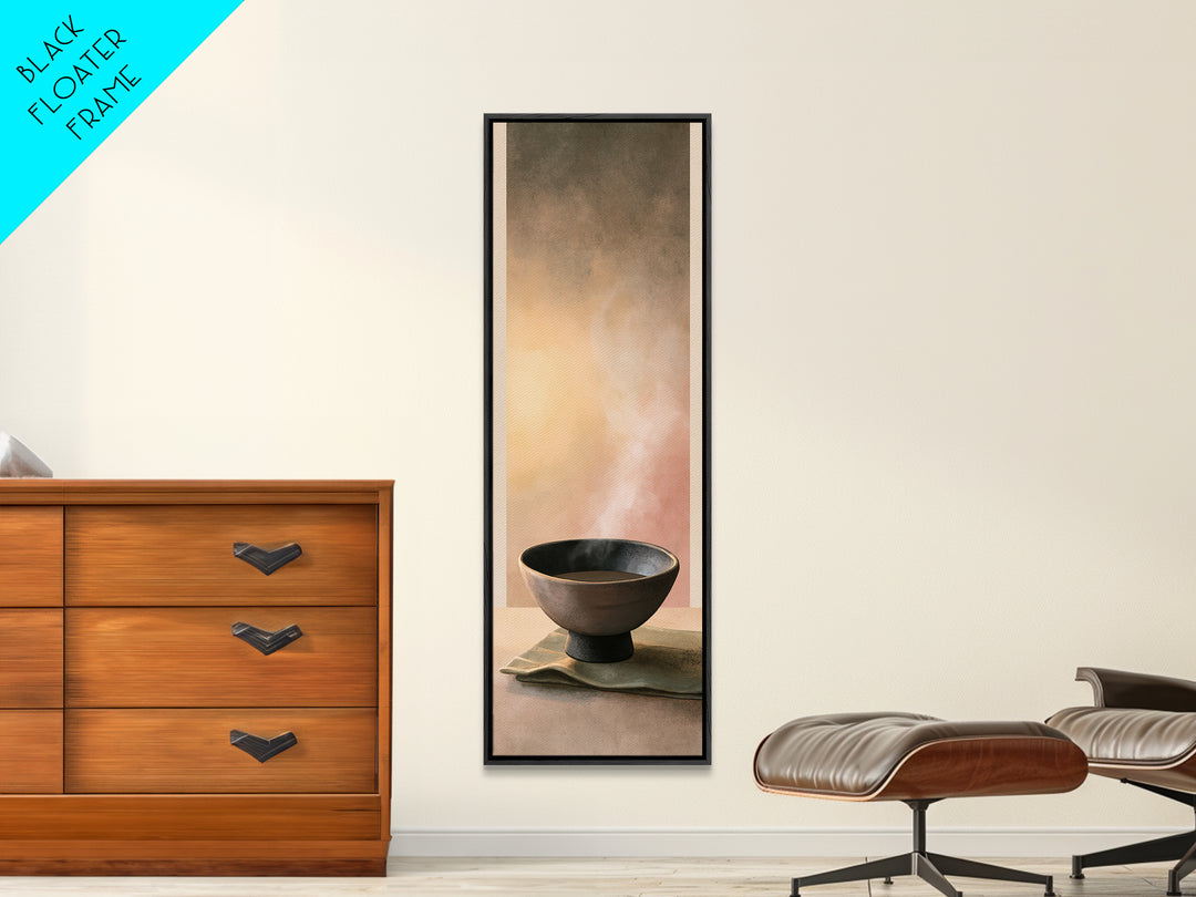 Tea Bowl and Steam Still Life Canvas Print, Spa Art, Boho Decor, Spa Decor, Oil Painting, Serenity, Printable Art, SPA-1x3-82