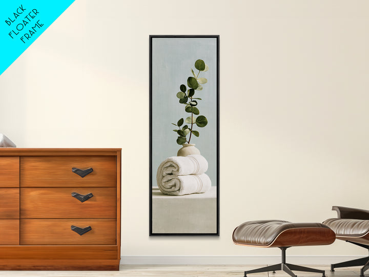 White Towels and Eucalyptus Without Room Context Framed Canvas Print, Spa Art, Fine Art Photography, Spa Decor, Serenity, SPA-1x3-84