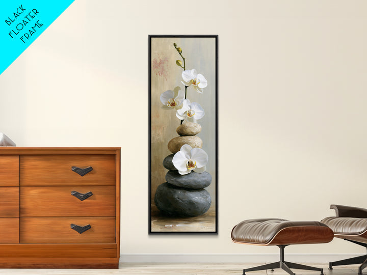 White Orchid on Smooth Gray Stone Canvas Print, Spa Art, Minimalist Decor, Spa Decor, Fine Art, Serenity, Contemporary Art, SPA-1x3-86