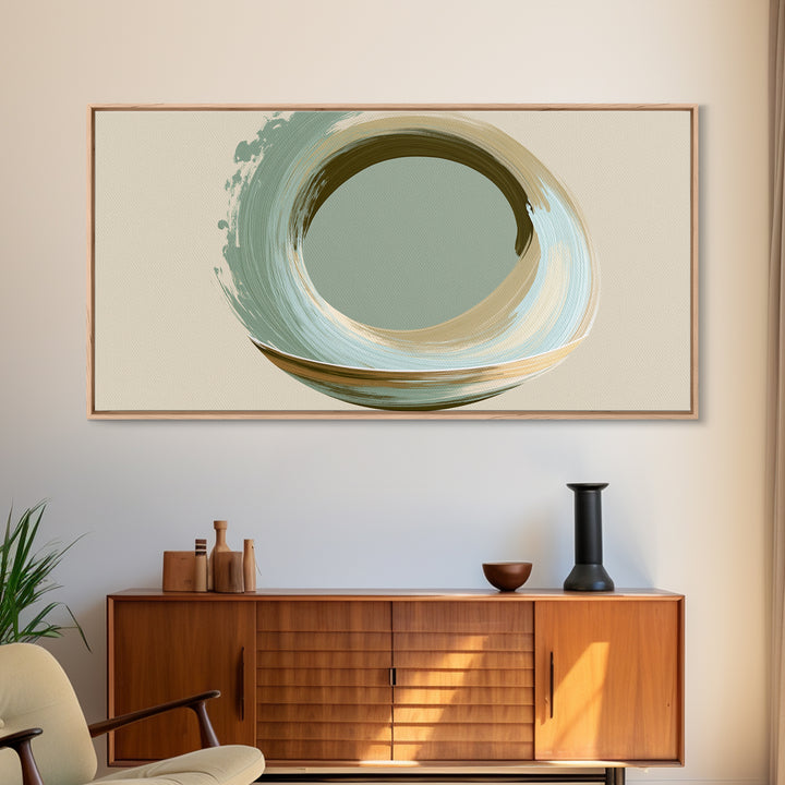 Minimal Zen Circle Brushstroke Framed Canvas Print, Spa Art, Salon Decor, Spa Decor, Fine Art, Serenity, Statement Artwork, SPA-2x1-100