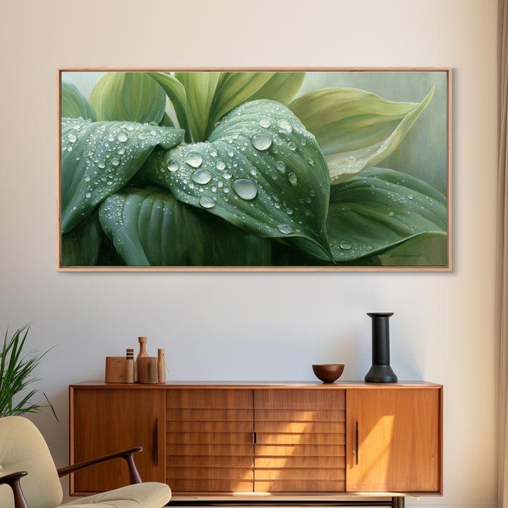 Rain on Leaves Framed Canvas Print, Spa Art, Art Print, Spa Decor, Serenity, Botanical Art, Nature Prints, Travel Poster, SPA-2x1-12