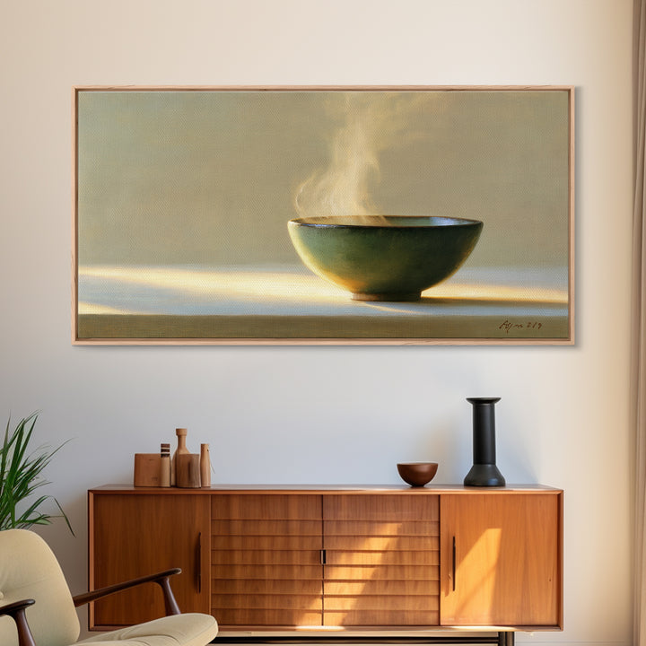 Tea Bowl and Steam Still Life Framed Canvas Print, Spa Art, Art Print, Spa Decor, Serenity, Botanical Art, Nature Prints, SPA-2x1-18