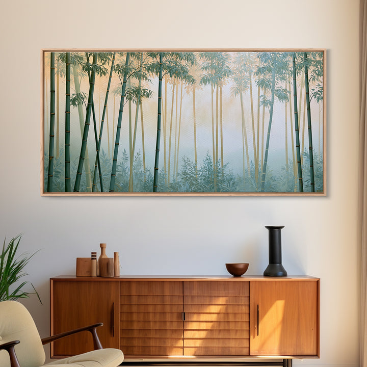 Misty Bamboo Forest Framed Canvas Print, Spa Art, Botanical Art, Spa Decor, Oil Painting, Serenity, Fashion Wall Art, SPA-2x1-25