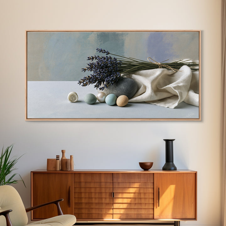 Lavender Bundle with Soft Shadow Framed Canvas Print, Spa Art, Boho Decor, Spa Decor, Oil Painting, Serenity, Printable Art, SPA-2x1-27