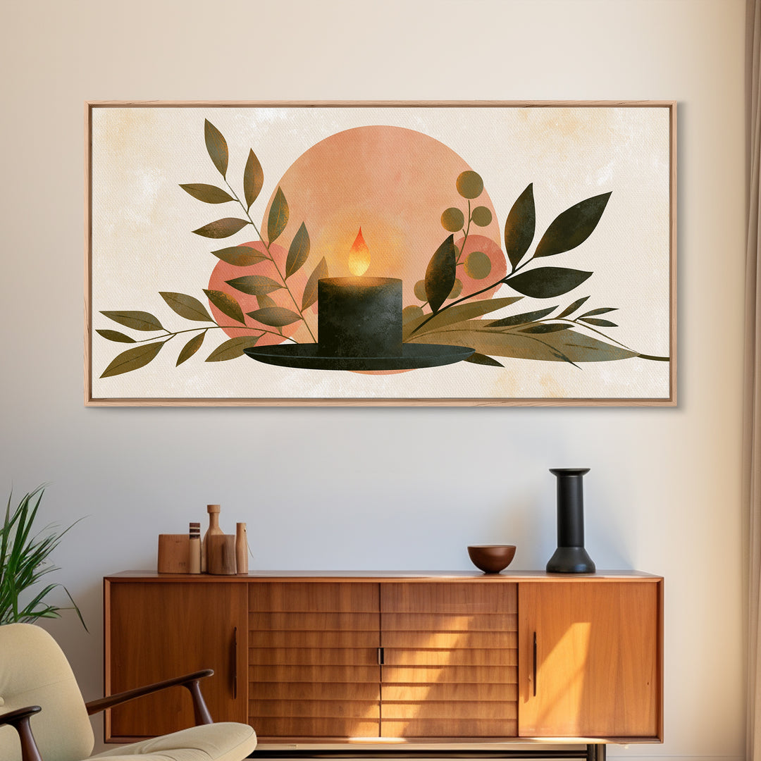 Warm Candle Flame Framed Canvas Print, Spa Art, Nature Prints, Spa Decor, Watercolor Art, Serenity, Dog Groomer Gifts, SPA-2x1-29