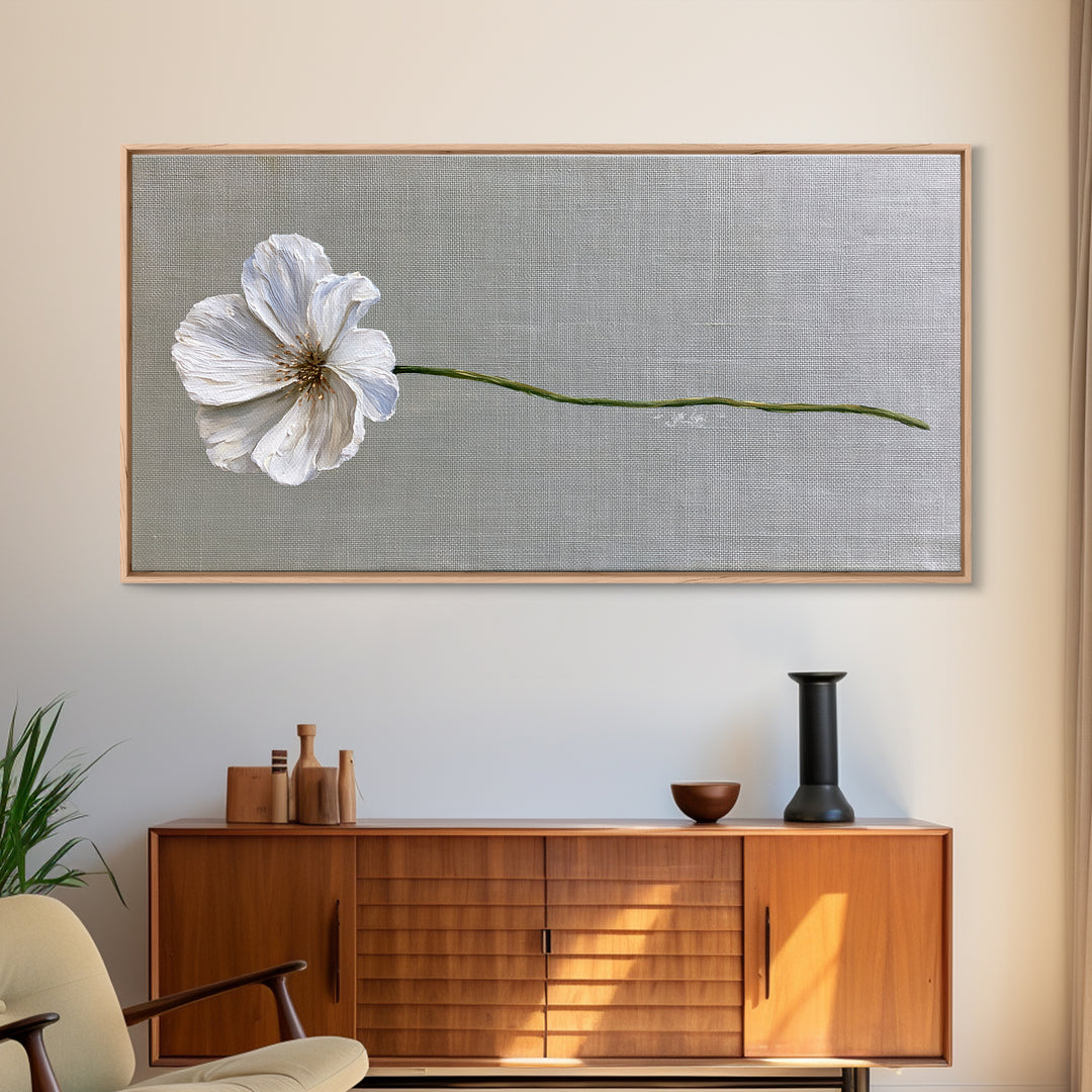 Single White Flower on Linen Ground Framed Canvas Print, Spa Art, Printable Art, Spa Decor, Watercolor Art, Serenity, SPA-2x1-37