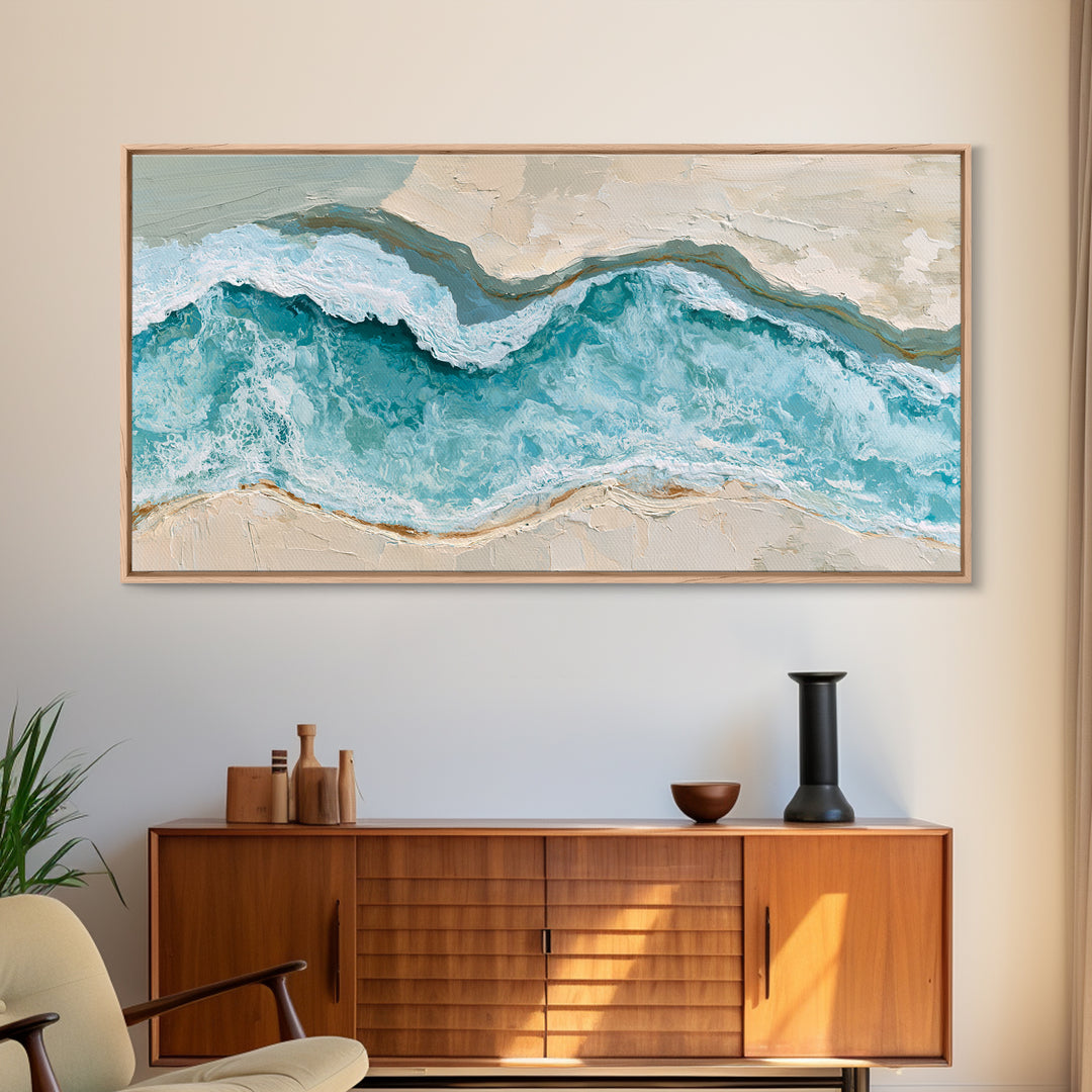 Blue Lagoon Water Seen from Above Framed Canvas Print, Spa Art, Art, Spa Decor, Serenity, Abstract Print, Minimalist Art, SPA-2x1-40