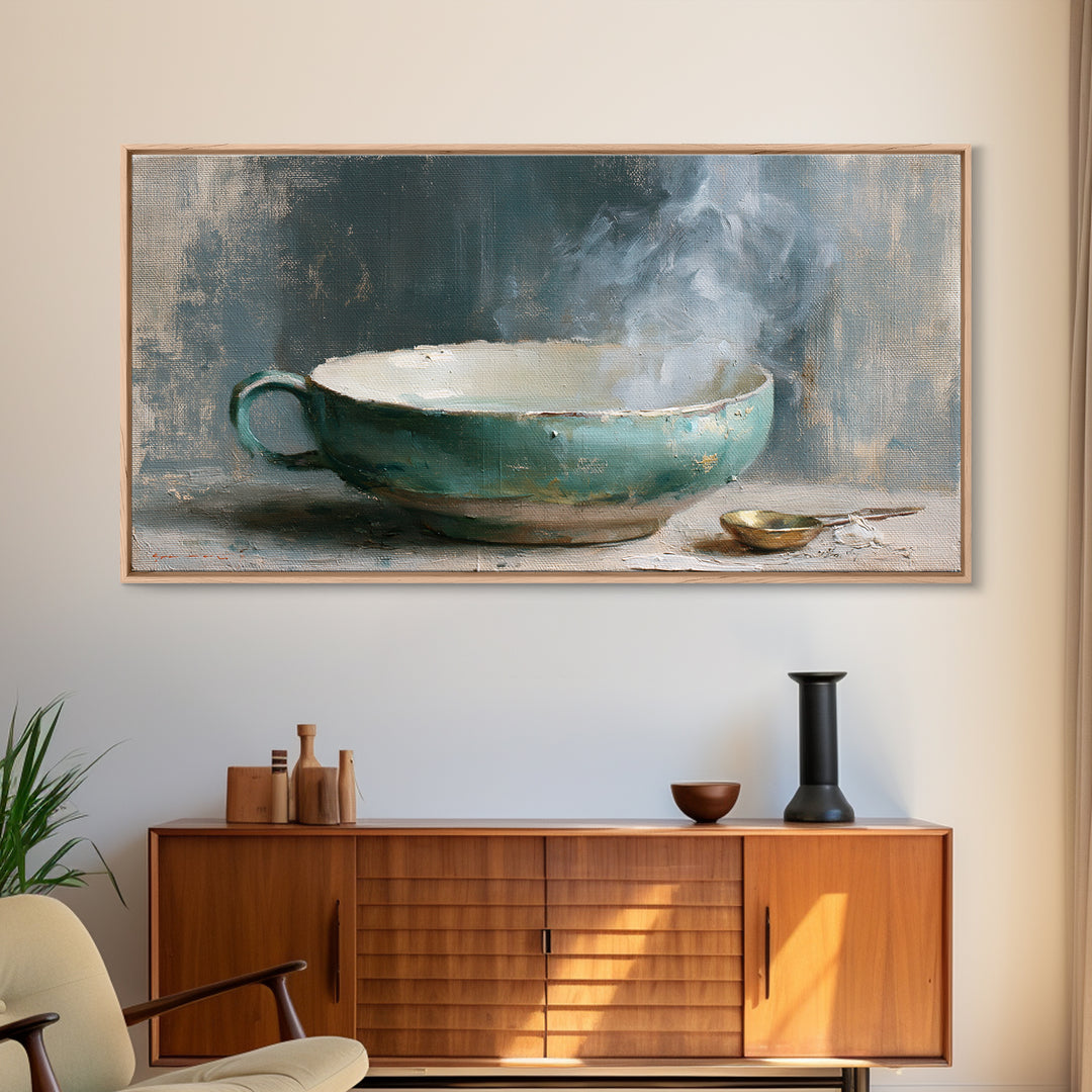 Tea Bowl and Steam Still Life Framed Canvas Print, Spa Art, Art Print, Spa Decor, Serenity, Botanical Art, Nature Prints, SPA-2x1-42