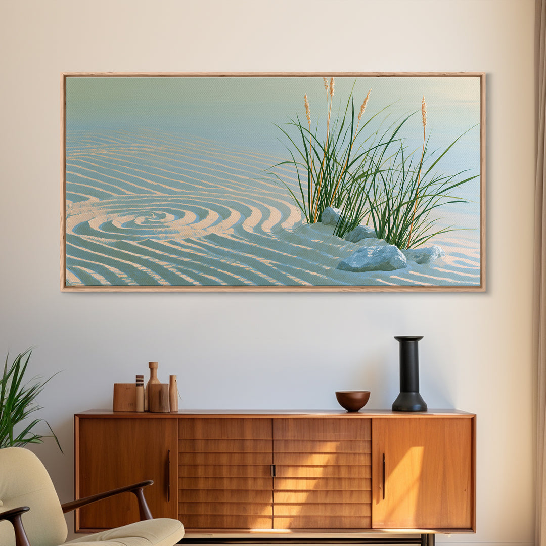 Sand Garden Lines Framed Canvas Print, Spa Art, Wall Art Print, Spa Decor, Fine Art, Serenity, Animal Art, Modern Home Decor, SPA-2x1-56