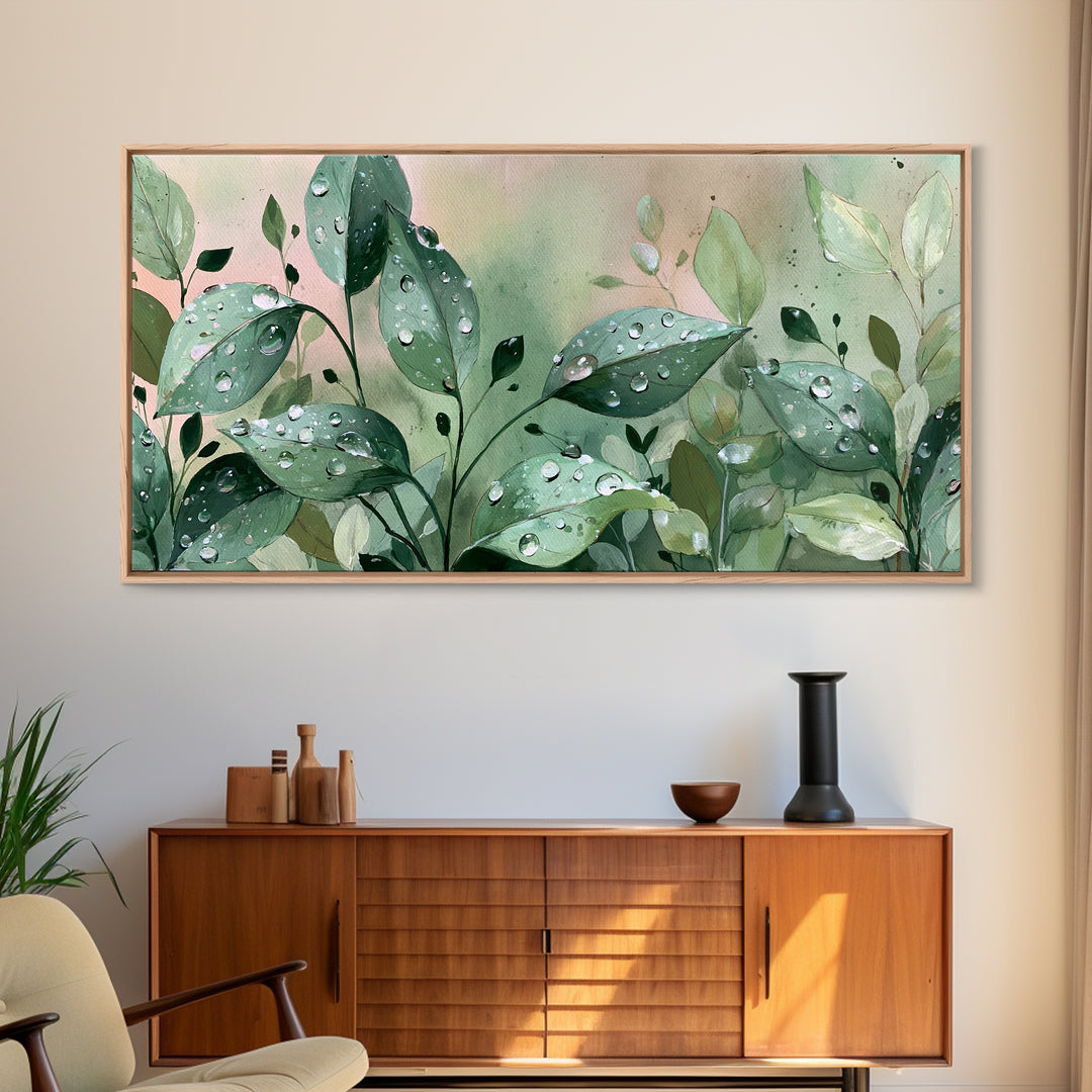 Rain on Leaves Framed Canvas Print, Spa Art, Black Woman Art, Spa Decor, Oil Painting, Serenity, Modern Home Decor, SPA-2x1-60