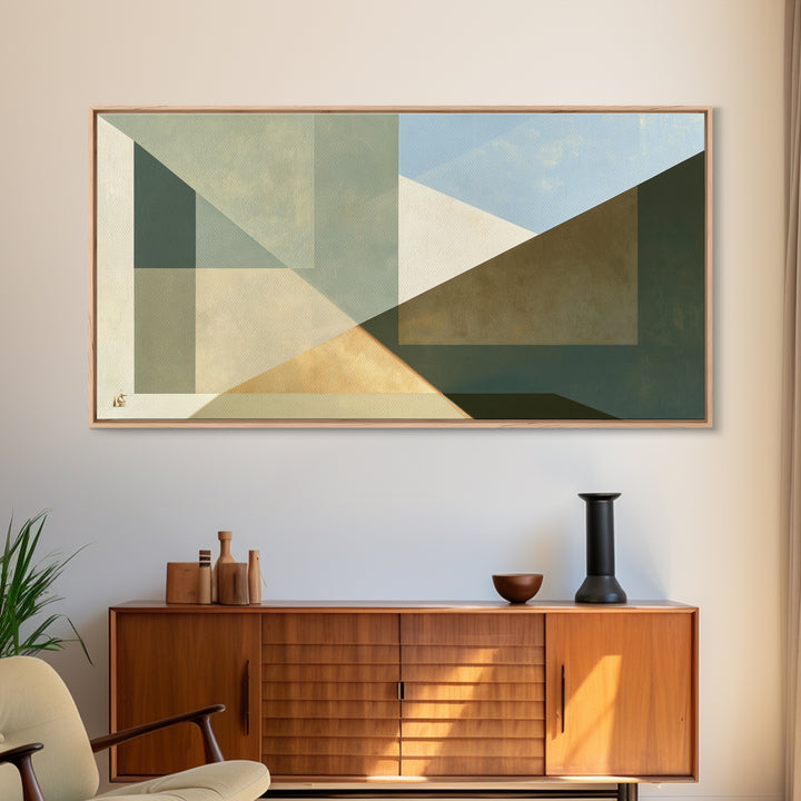 Sage and Ivory Geometric Calm Composition Framed Canvas Print, Spa Art, Contemporary Art, Spa Decor, Fine Art, Serenity, SPA-2x1-65