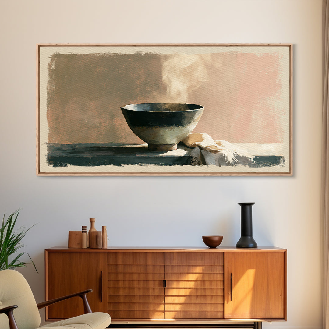 Tea Bowl and Steam Still Life Canvas Print, Spa Art, Spa Decor, Watercolor Art, Serenity, Dog Wall Art, Abstract Print, SPA-2x1-66