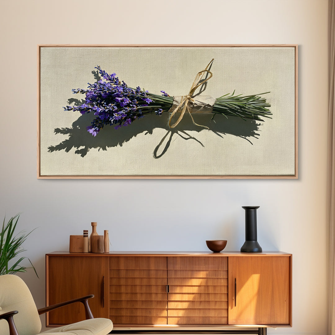 Lavender Bundle with Soft Shadow Framed Canvas Print, Spa Art, Art Print, Spa Decor, Fine Art, Serenity, Botanical Art, SPA-2x1-75