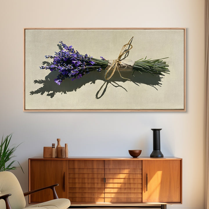 Lavender Bundle with Soft Shadow Framed Canvas Print, Spa Art, Art Print, Spa Decor, Fine Art, Serenity, Botanical Art, SPA-2x1-75