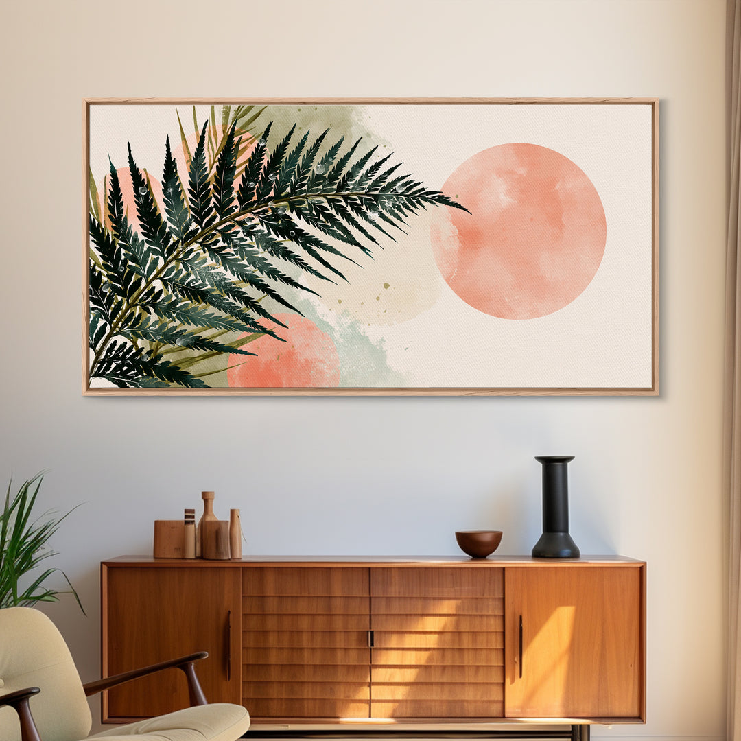 Fern Leaf Closeup Framed Canvas Print, Spa Art, Tarot Card Art, Spa Decor, Watercolor Art, Serenity, Textured Painting, SPA-2x1-79