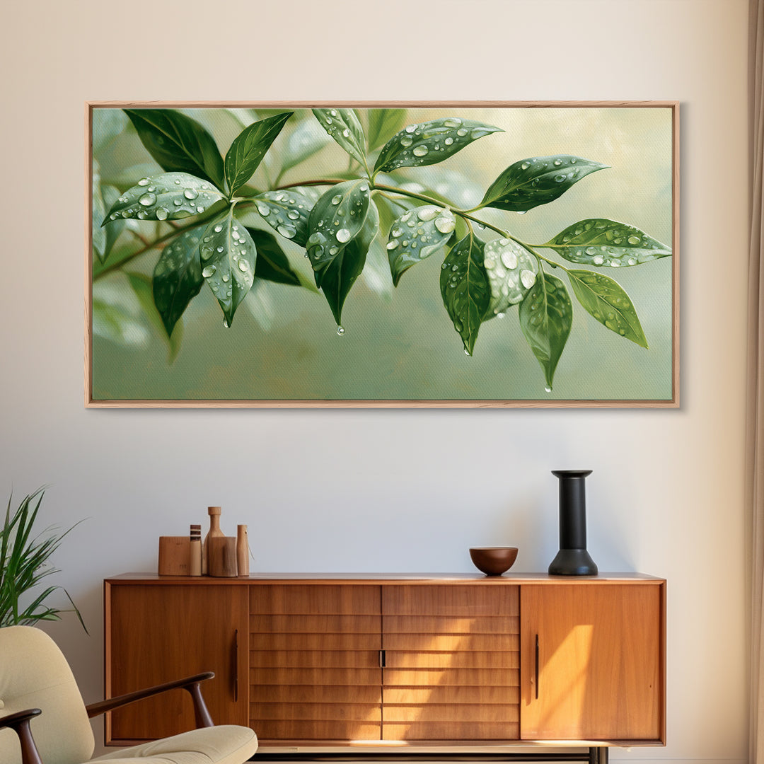 Rain on Leaves Framed Canvas Print, Spa Art, Animal Art, Spa Decor, Fine Art, Serenity, Gallery Decor, Neutral Decor, SPA-2x1-84