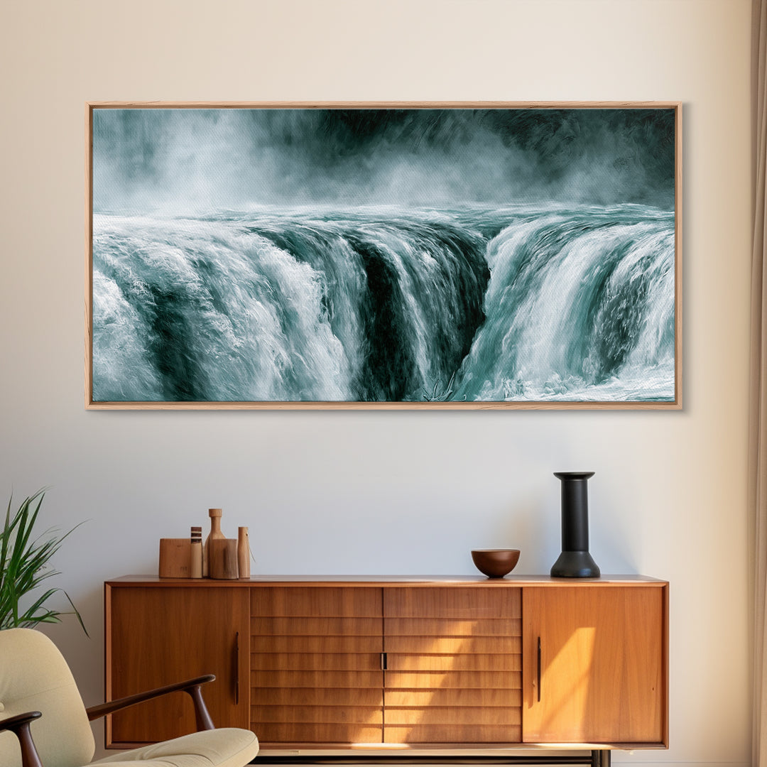 Serene Waterfall with Mist Framed Canvas Print, Spa Art, Wall Art Print, Spa Decor, Serenity, Animal Art, Modern Home Decor, SPA-2x1-86