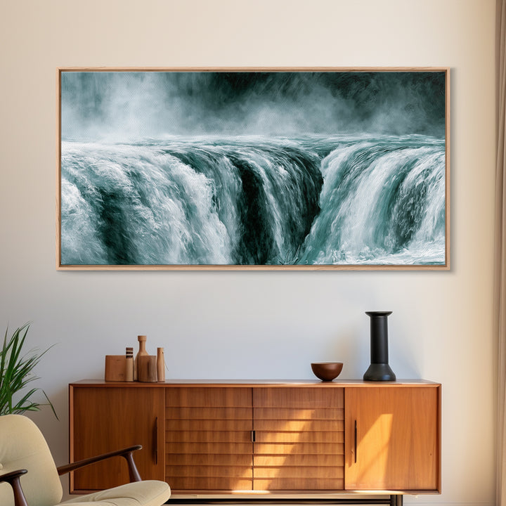Serene Waterfall with Mist Framed Canvas Print, Spa Art, Wall Art Print, Spa Decor, Serenity, Animal Art, Modern Home Decor, SPA-2x1-86