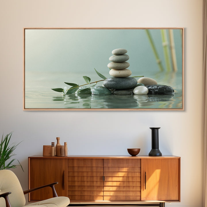 Stacked Stones Beside Calm Water Canvas Print, Spa Art, Animal Art, Spa Decor, Fine Art, Serenity, Gallery Decor, Neutral Decor, SPA-2x1-93