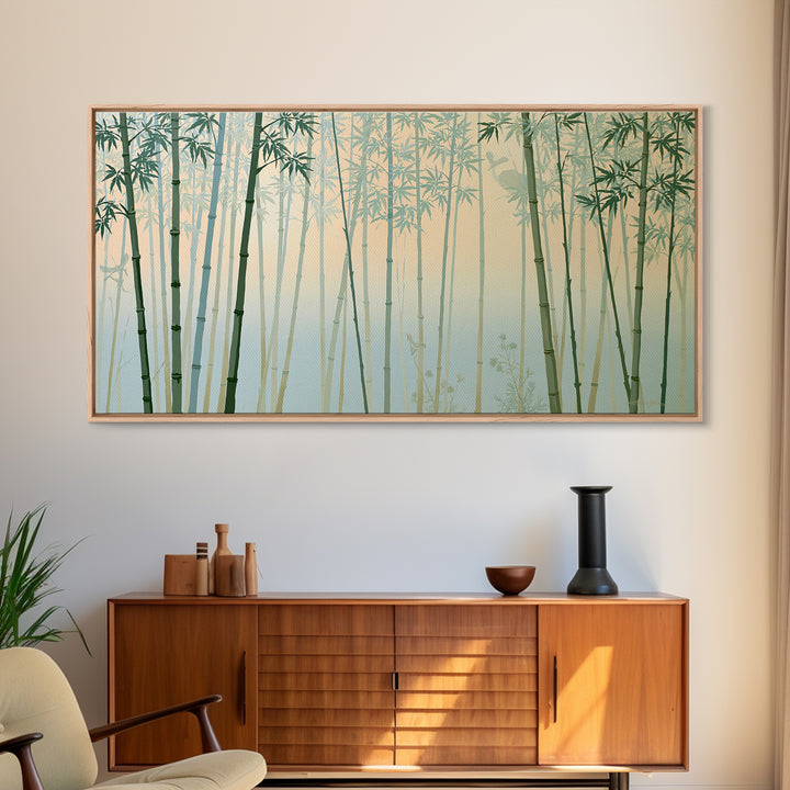 Misty Bamboo Forest Framed Canvas Print, Spa Art, Modern Home Decor, Spa Decor, Fine Art, Serenity, Neutral Decor, Modern Decor, SPA-2x1-97