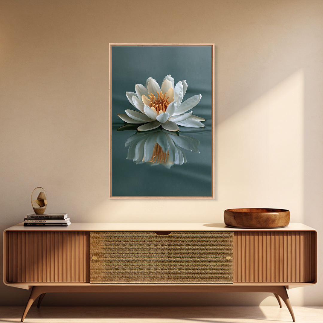Lotus Flower Floating on Still Pond Framed Canvas Print, Spa Art, Black Woman Art, Spa Decor, Serenity, Modern Home Decor, SPA-2x3-12
