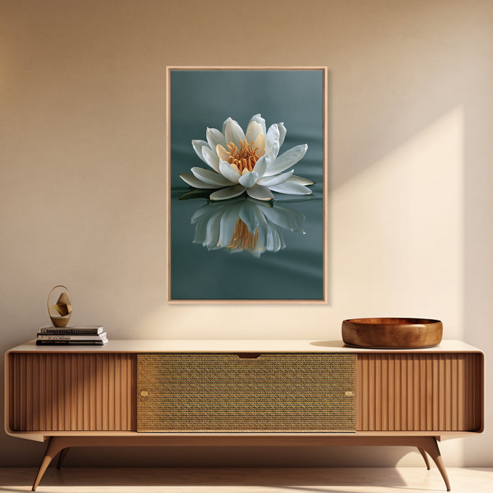 Lotus Flower Floating on Still Pond Framed Canvas Print, Spa Art, Black Woman Art, Spa Decor, Serenity, Modern Home Decor, SPA-2x3-12