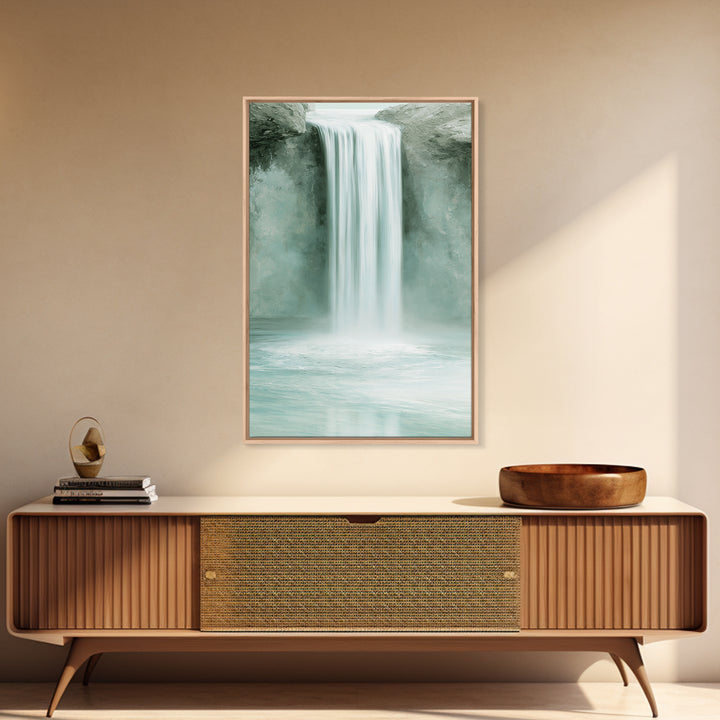 Serene Waterfall with Mist Framed Canvas Print, Spa Art, Textured Painting, Spa Decor, Abstract Art, Serenity, Travel Poster, SPA-2x3-2