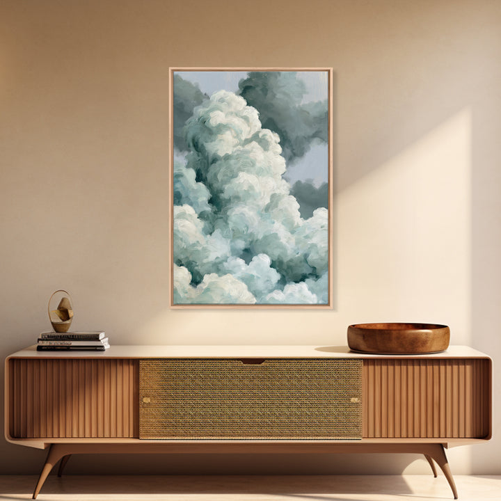 Soft Cloudscape in Cream and Sage Framed Canvas Print, Spa Art, Black Woman Art, Spa Decor, Oil Painting, Serenity, SPA-2x3-21