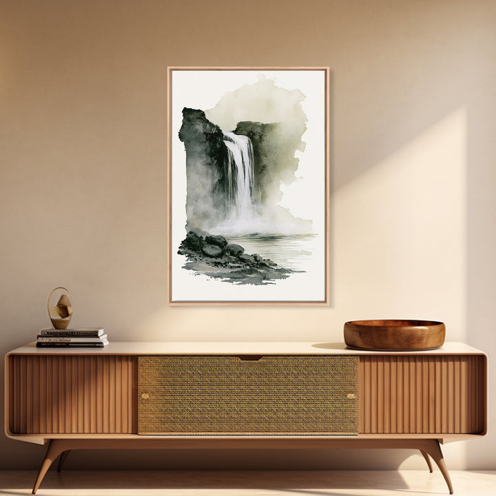 Serene Waterfall with Mist Framed Canvas Print, Spa Art, Textured Painting, Spa Decor, Abstract Art, Serenity, Travel Poster, SPA-2x3-26