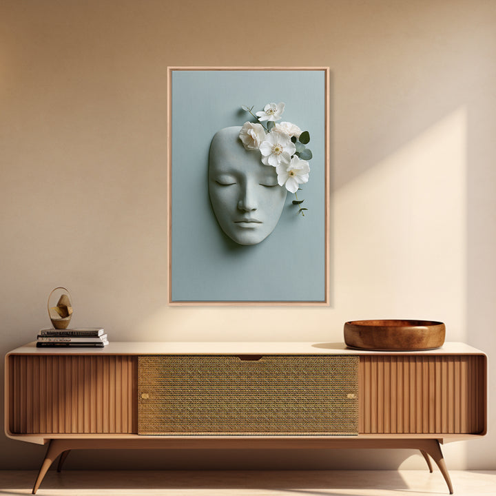 Minimal Face with Closed Eyes and Flowers Canvas Print, Spa Art, Home Decor, Spa Decor, Fine Art, Serenity, Dog Wall Art, SPA-2x3-27