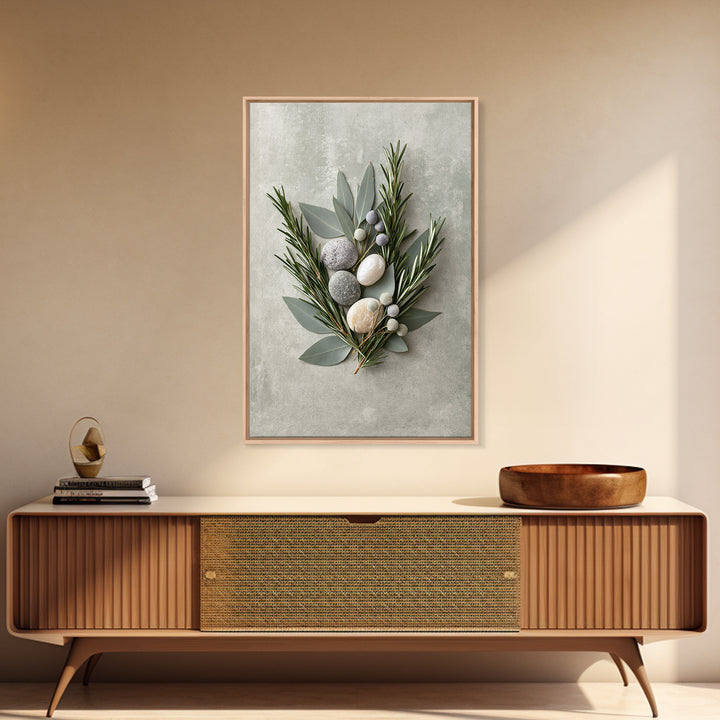 Botanical Herbal Arrangement Framed Canvas Print, Spa Art, Art, Spa Decor, Fine Art, Serenity, Abstract Print, Minimalist Art, SPA-2x3-46