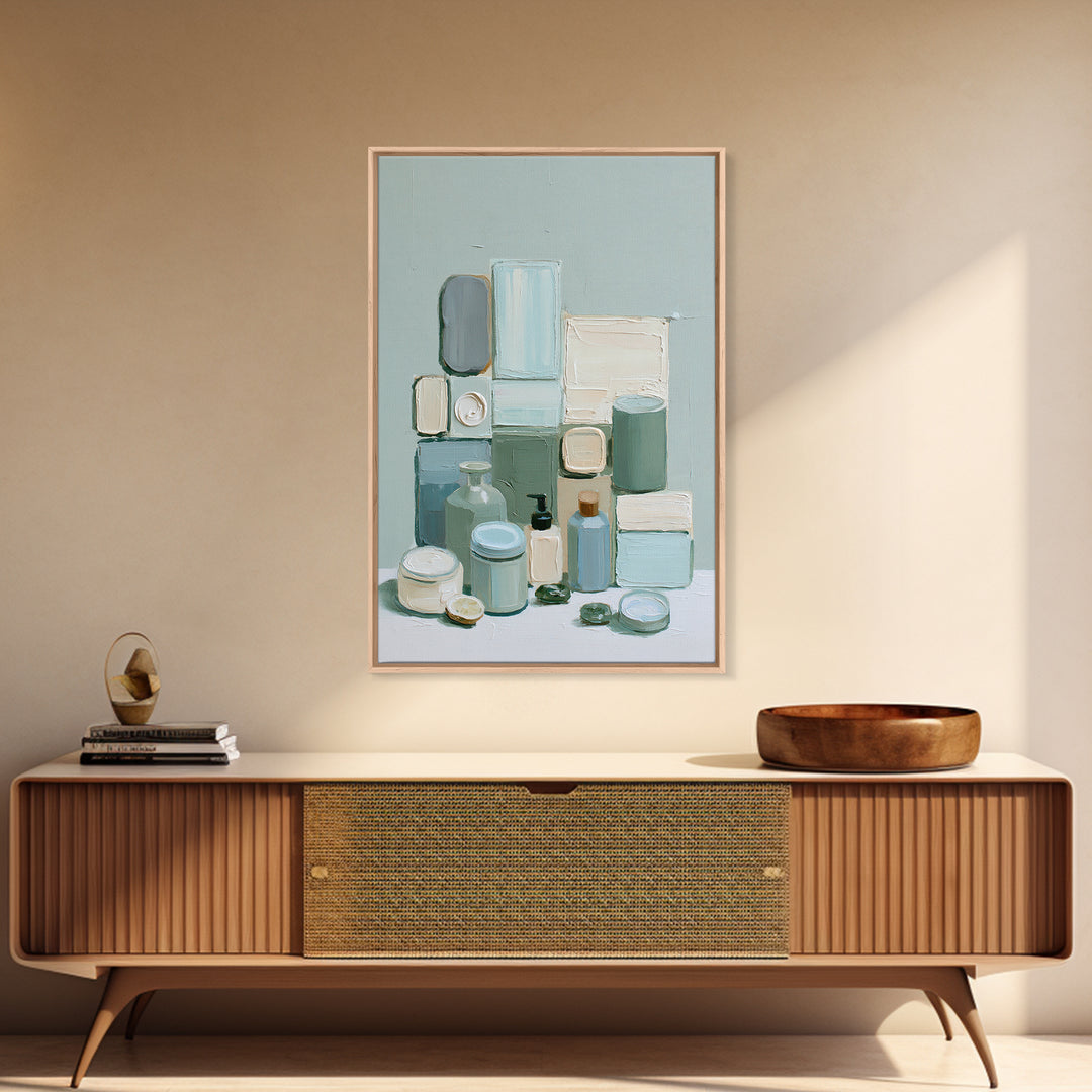 Sage and Ivory Geometric Calm Composition Canvas Print, Spa Art, Nature Prints, Spa Decor, Abstract Art, Serenity, SPA-2x3-5