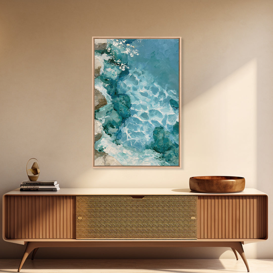 Blue Lagoon Water Seen from Above Framed Canvas Print, Spa Art, Art, Spa Decor, Serenity, Abstract Print, Minimalist Art, SPA-2x3-52