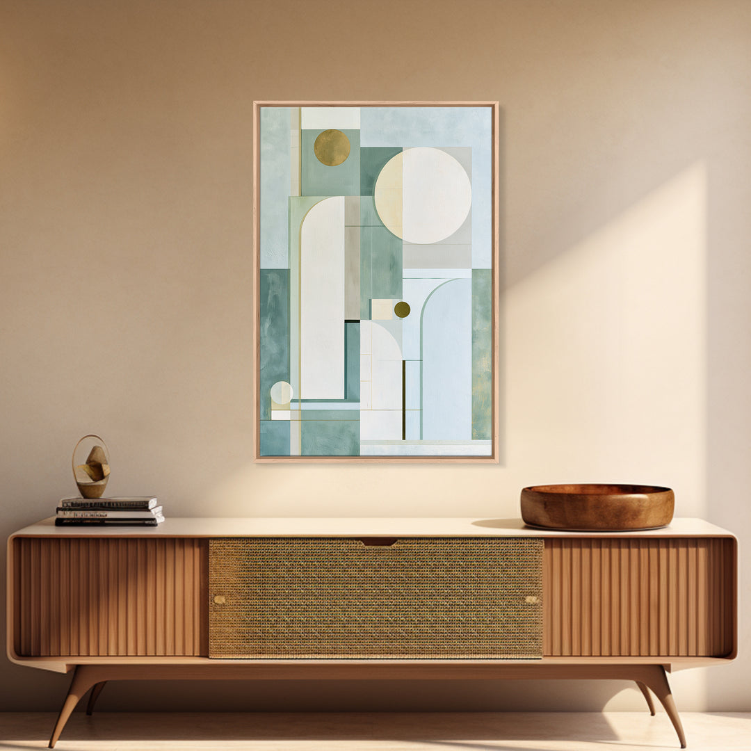 Sage and Ivory Geometric Calm Composition Framed Canvas Print, Spa Art, Abstract Print, Spa Decor, Abstract Art, Serenity, SPA-2x3-53