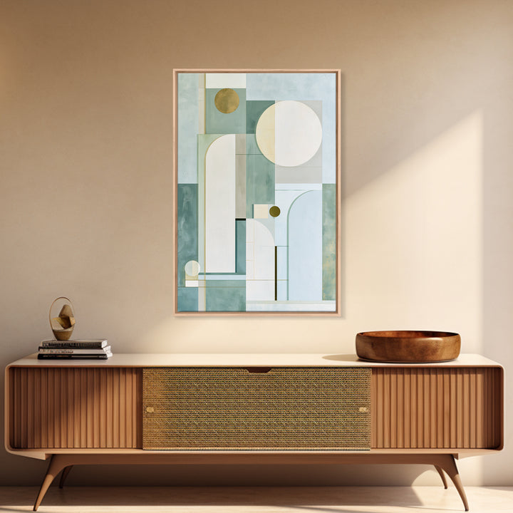 Sage and Ivory Geometric Calm Composition Framed Canvas Print, Spa Art, Abstract Print, Spa Decor, Abstract Art, Serenity, SPA-2x3-53
