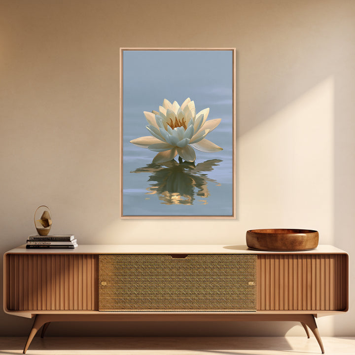 Lotus Flower Floating on Still Pond Framed Canvas Print, Spa Art, Travel Poster, Spa Decor, Watercolor Art, Serenity, SPA-2x3-60