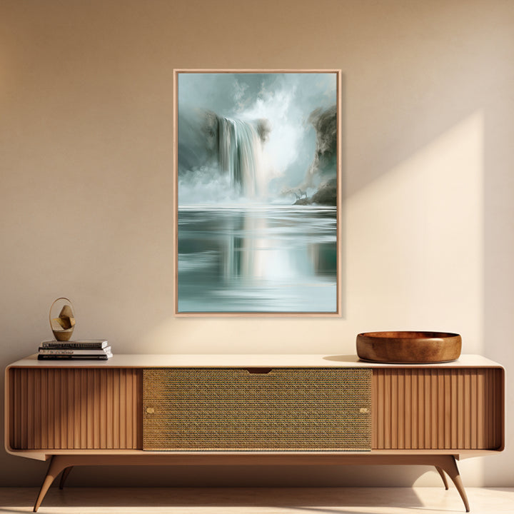 Serene Waterfall with Mist Framed Canvas Print, Spa Art, Nature Prints, Spa Decor, Watercolor Art, Serenity, Dog Groomer Gifts, SPA-2x3-74
