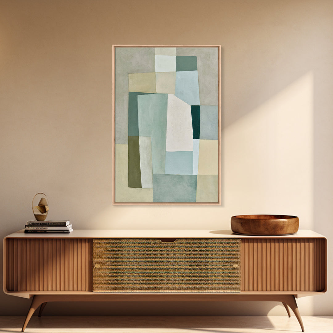 Sage and Ivory Geometric Calm Composition Canvas Print, Spa Art, Fashion Wall Art, Spa Decor, Abstract Art, Serenity, SPA-2x3-77