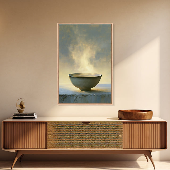 Tea Bowl and Steam Still Life Framed Canvas Print, Spa Art, Travel Poster, Spa Decor, Fine Art, Serenity, Salon Decor, SPA-2x3-78