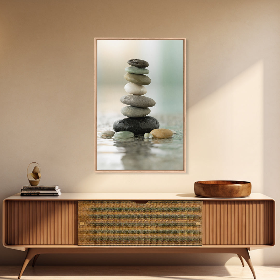 Stacked Stones Beside Calm Water Canvas Print, Spa Art, Dog Groomer Gifts, Spa Decor, Oil Painting, Serenity, Fine Art Print, SPA-2x3-81