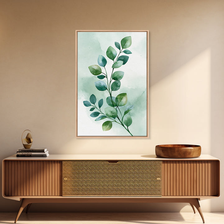 Eucalyptus Branch in Soft Green Watercolor Framed Canvas Print, Spa Art, Dog Canvas, Spa Decor, Fine Art, Serenity, Art Print, SPA-2x3-83